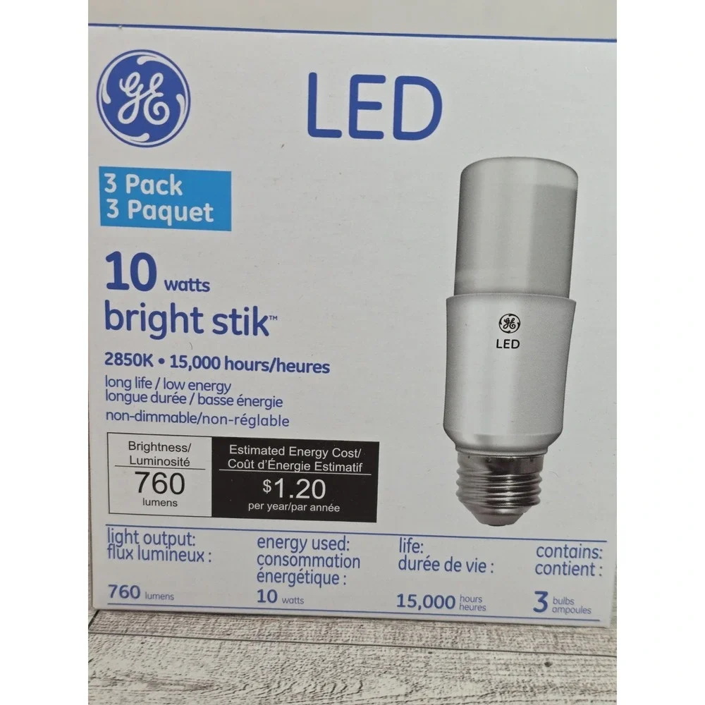 GE LED Bright Stik LED Lamp 10W 760 Lumens 2850K 3 Pack NEW
